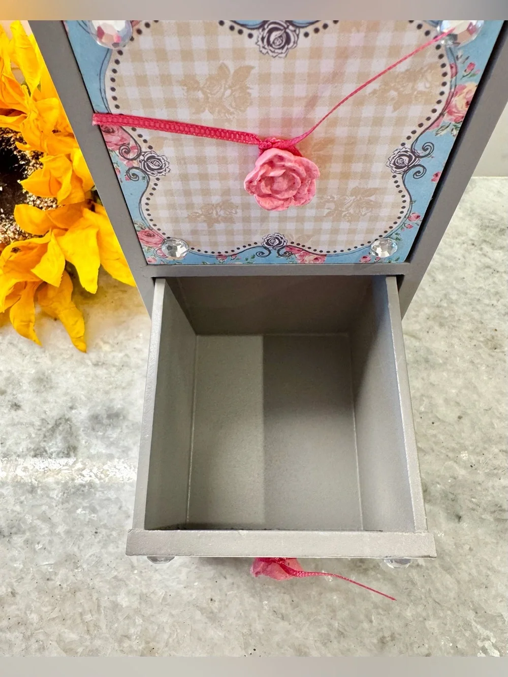 New Shabby Style Gray, Blue, Pink Wooden 3 Drawer Organizer Storage Decor - 11”